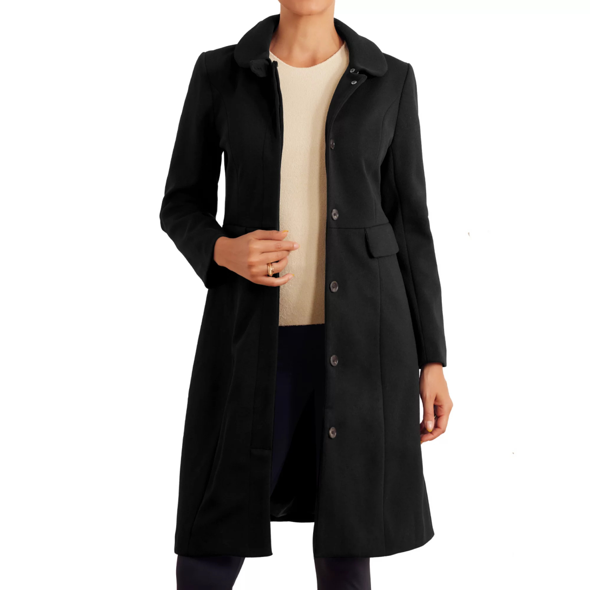 Collar Coat for Women's Buttons Long Sleeve Pockets A-Line Casual Long Winter Coats | Kohl's