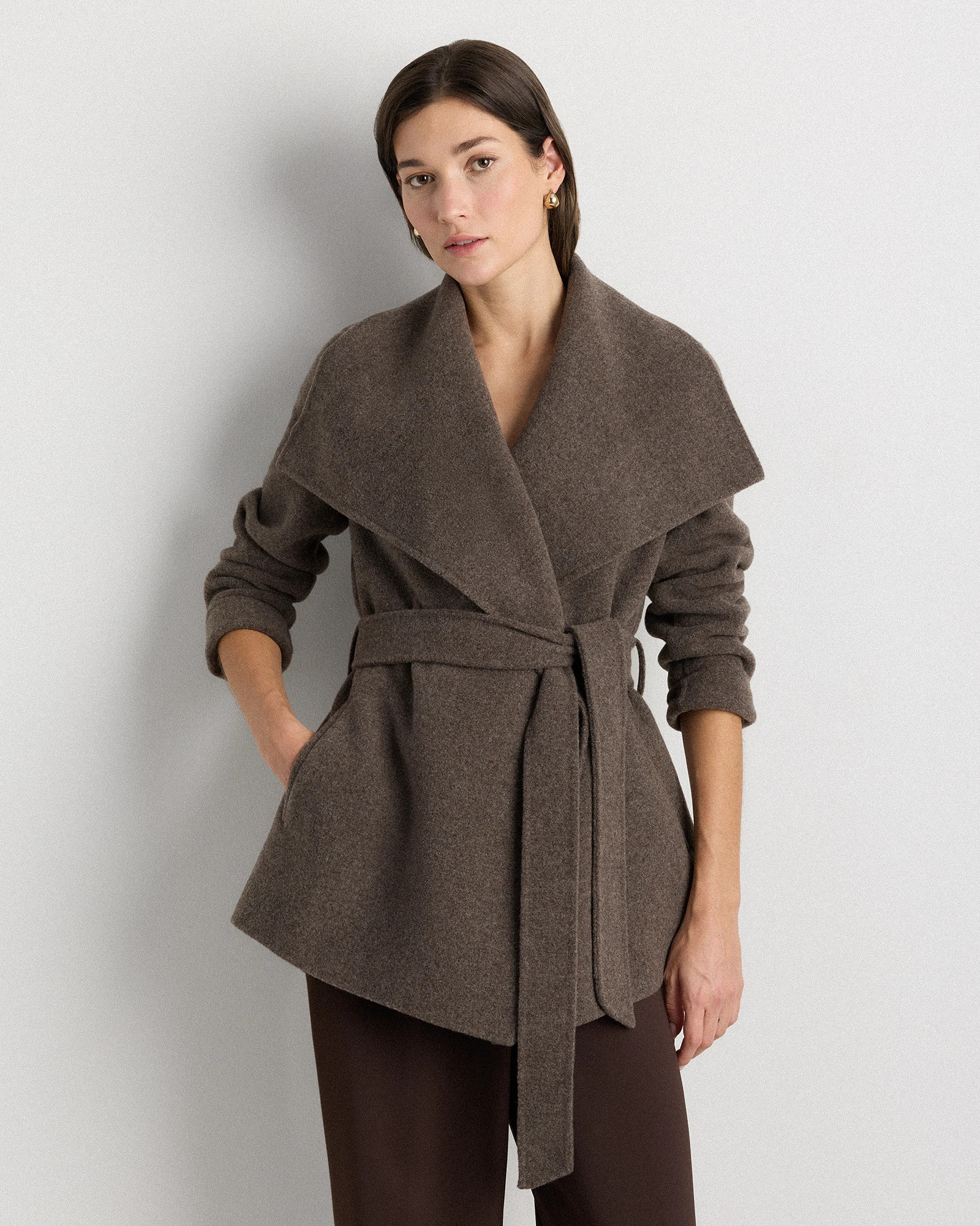 Quince | Women's Double-Faced Merino Wool Draped Collar Short Wrap Coat in Black, Size Large | Quince
