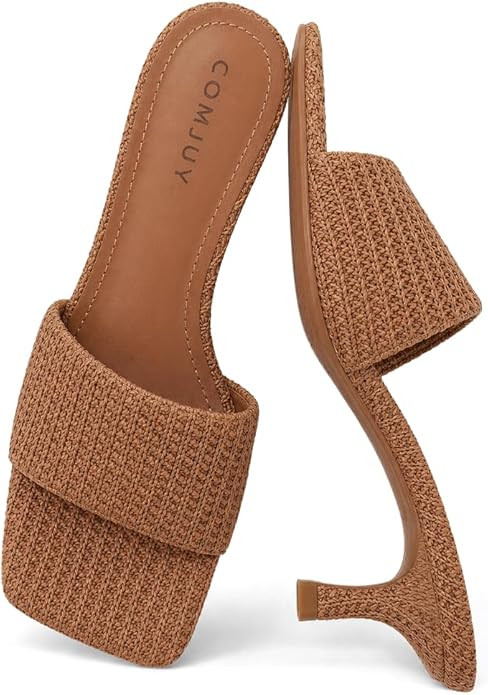 Raffia Sandals Womens Heeled Sandals Comfortable 2 Inch Kitten Heels Lightweight Square Toe Summe... | Amazon (US)