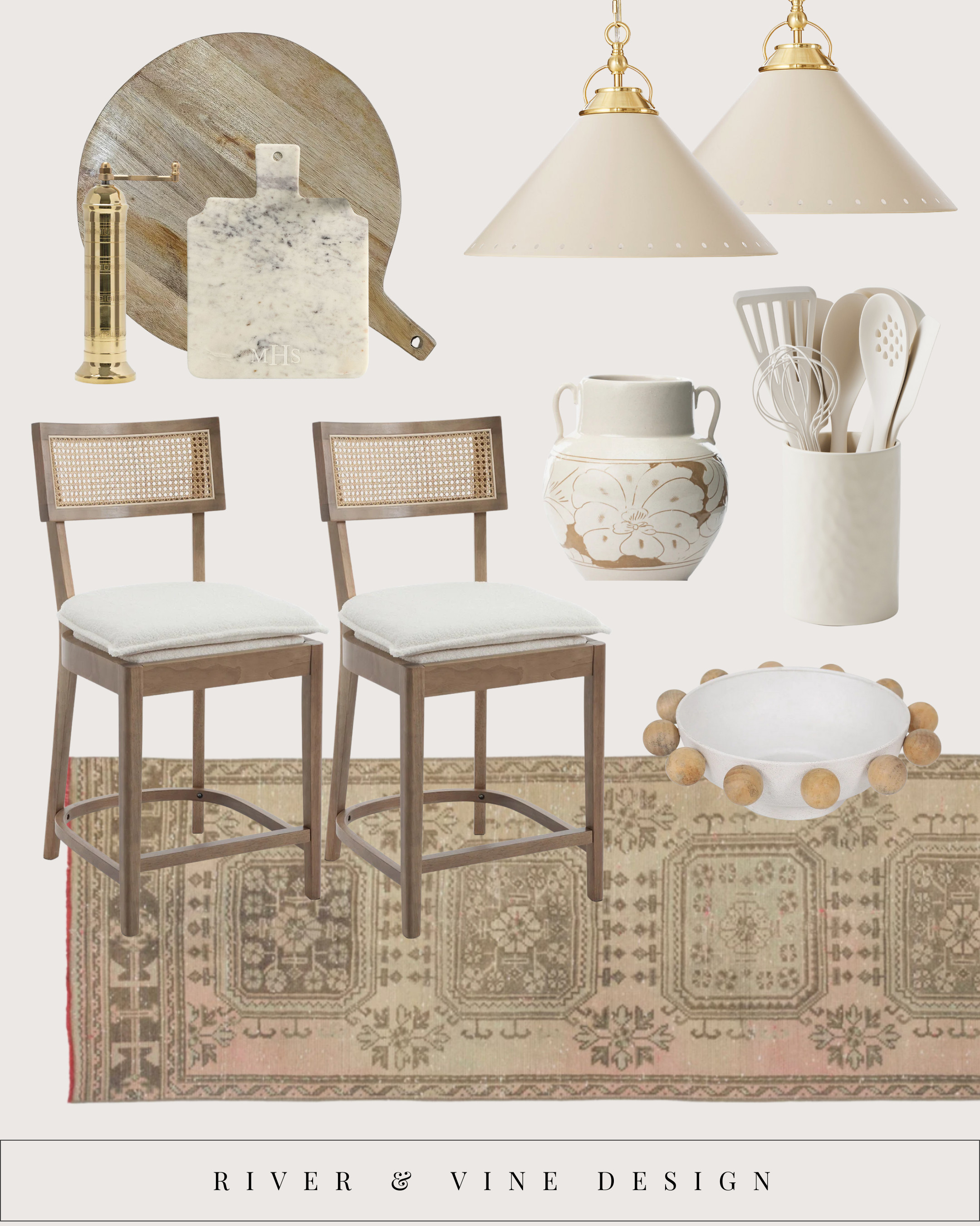 This is one of my favorite ways to build a kitchen that feels layered, not staged.

Nothing here is loud on its own — but together, it reads warm, intentional, and quietly elevated.

• Cane counter stools → add texture without visual weight
• Soft vintage runner → grounds the space and keeps it from feeling cold
• Classic pendant lighting → timeless shape, warm glow
• Marble + wood boards → functional and beautiful left out
• Neutral ceramics → soften all the hard kitchen finishes
• Sculptural bowl → an easy catch-all that still feels styled

This is the kind of mix that holds up over time — practical pieces, soft materials, and just enough contrast to keep it interesting.

Everything linked for easy layering 🤍 

 #LTKHome