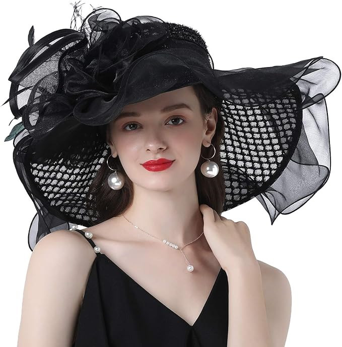 FELIZHOUSE Kentucky Derby Church Hats Tea Party Horse Race Fascinator Hat for Women Floral Organza B | Amazon (US)