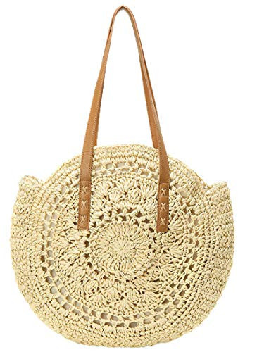 Beach Bags for Women Straw Bag Vacation Summer Large Foldable Straw Beach Bag Tote Woven Shoulder Purse Handbag Gifts (Beige-pattern) | Amazon (US)