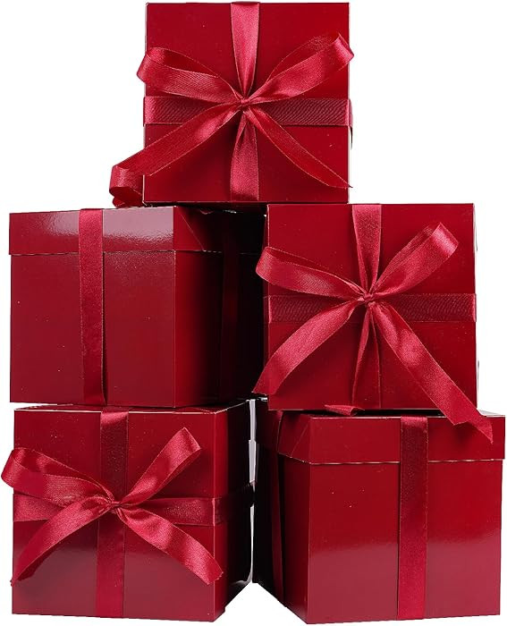 Jaywayang 5 Pack Red Gift Boxes with Lids, Ribbons and Tissue Papers Square Gift Boxes - 7.1 Inch... | Amazon (US)