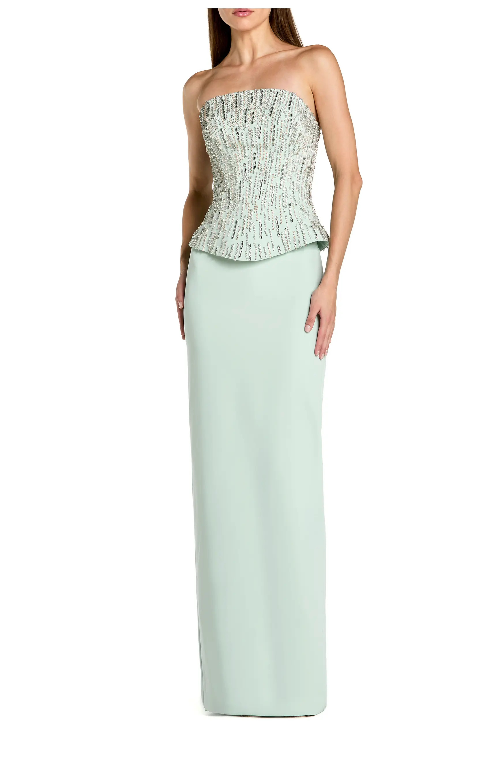 Crepe Embellished Corset Strapless Column Gown | Nordstrom