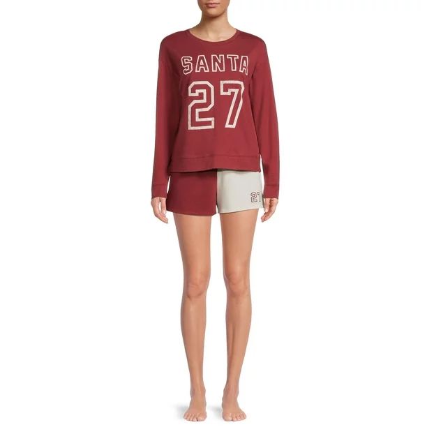 Grayson Social Women's and Women's Plus Christmas Long Sleeve Top and Sleep Shorts Set, 2-Piece -... | Walmart (US)