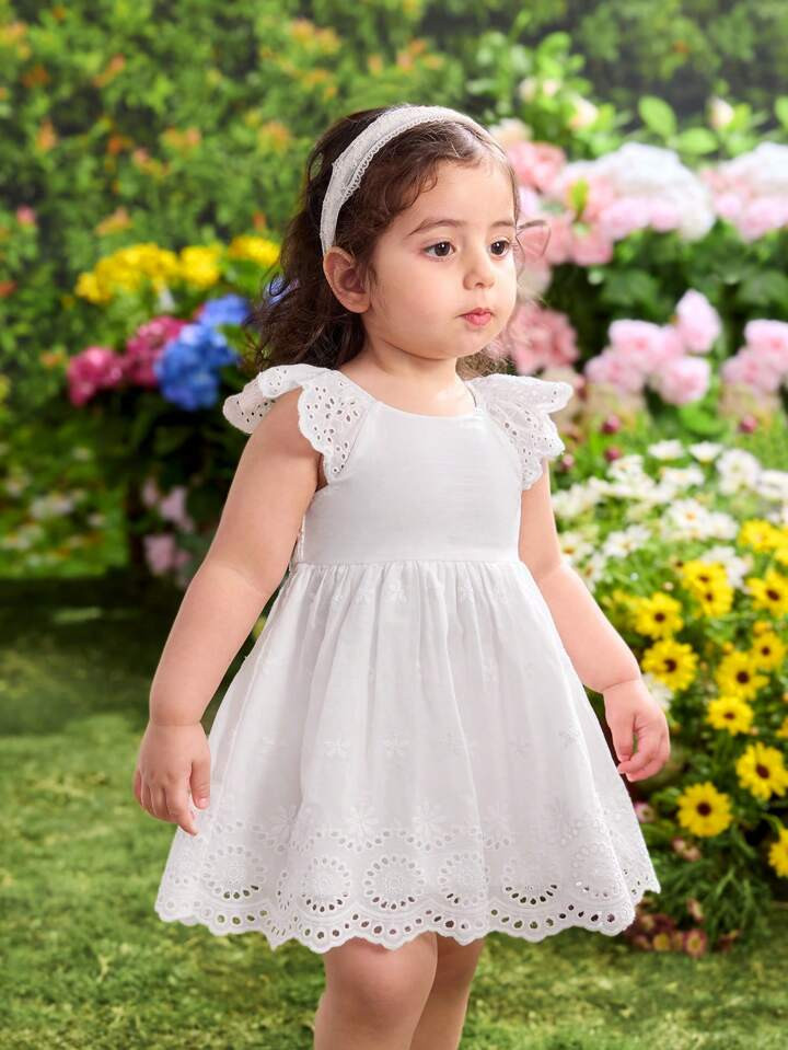 Baby Girl Lovely Summer Versatile Floral Embroidered Cap Sleeve Dress | SHEIN