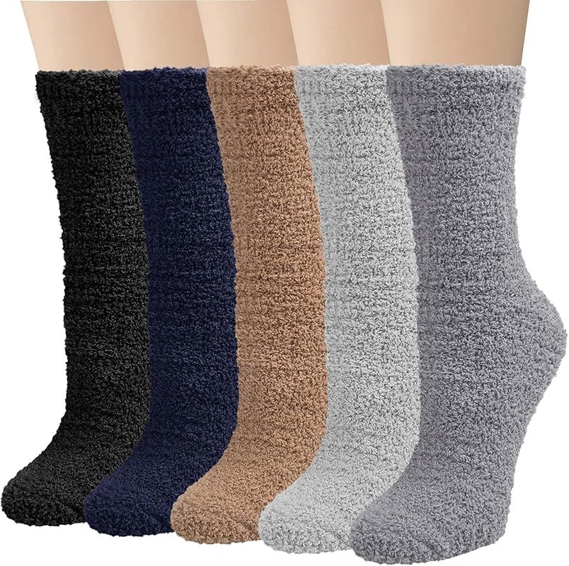 Loritta 5 Pairs Womens Fuzzy Socks Winter Warm Cozy Fluffy Super Soft Slipper Socks | Amazon (US)
