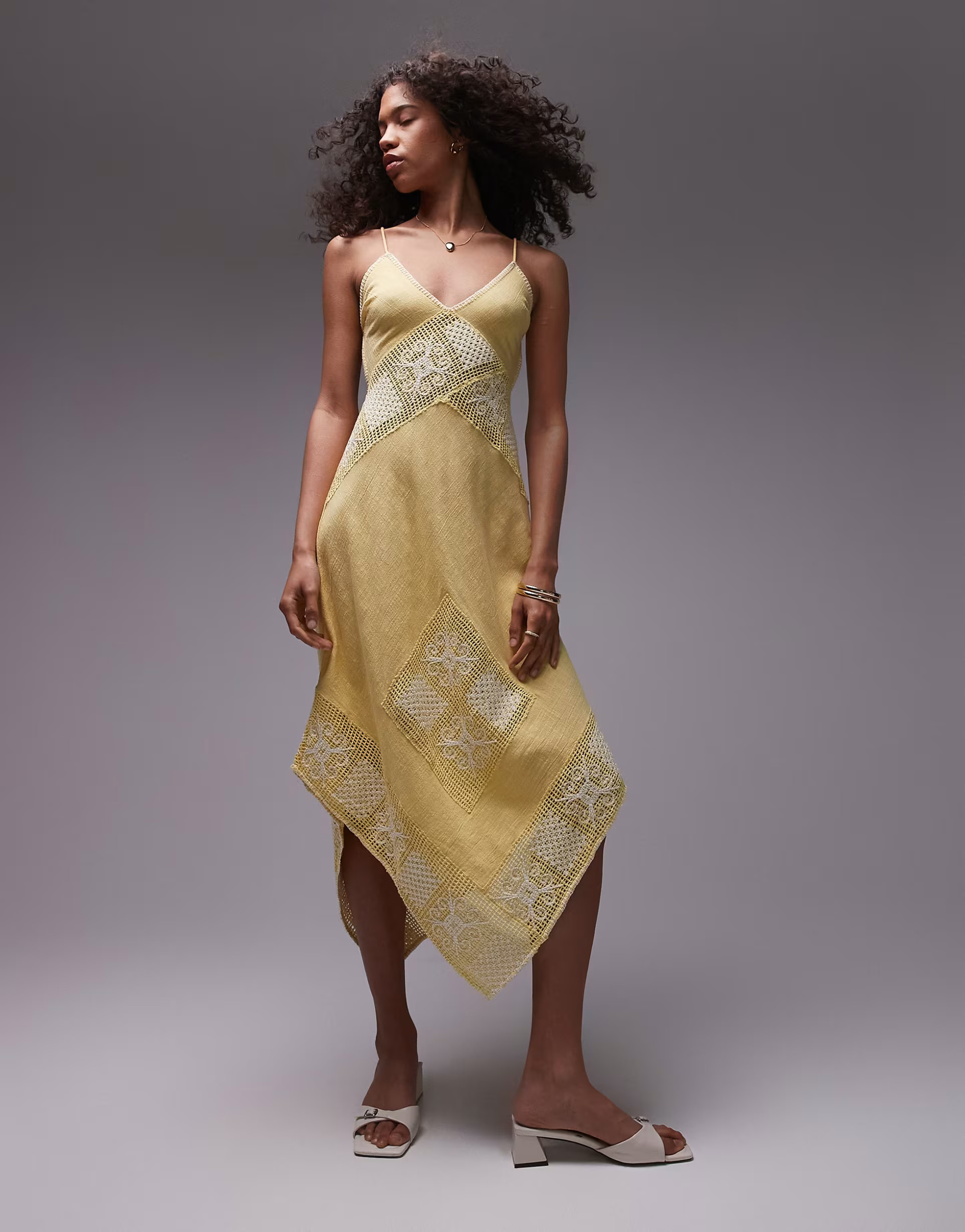 Topshop crochet linen mix sundress in yellow | ASOS (Global)