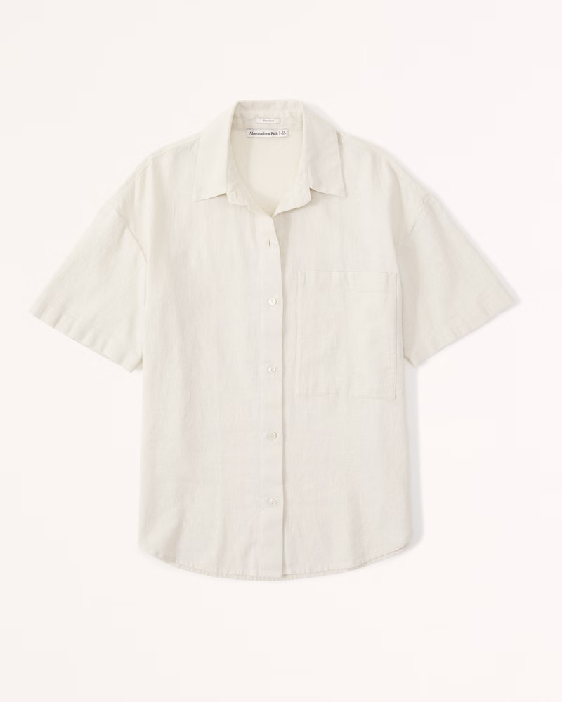 Oversized Short-Sleeve Linen-Blend Shirt | Abercrombie & Fitch (US)
