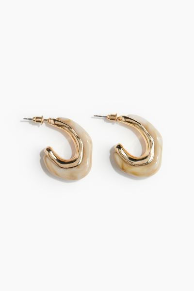 Marbled Hoop Earrings - Gold-colored/light beige - Ladies | H&M US | H&M (US + CA)