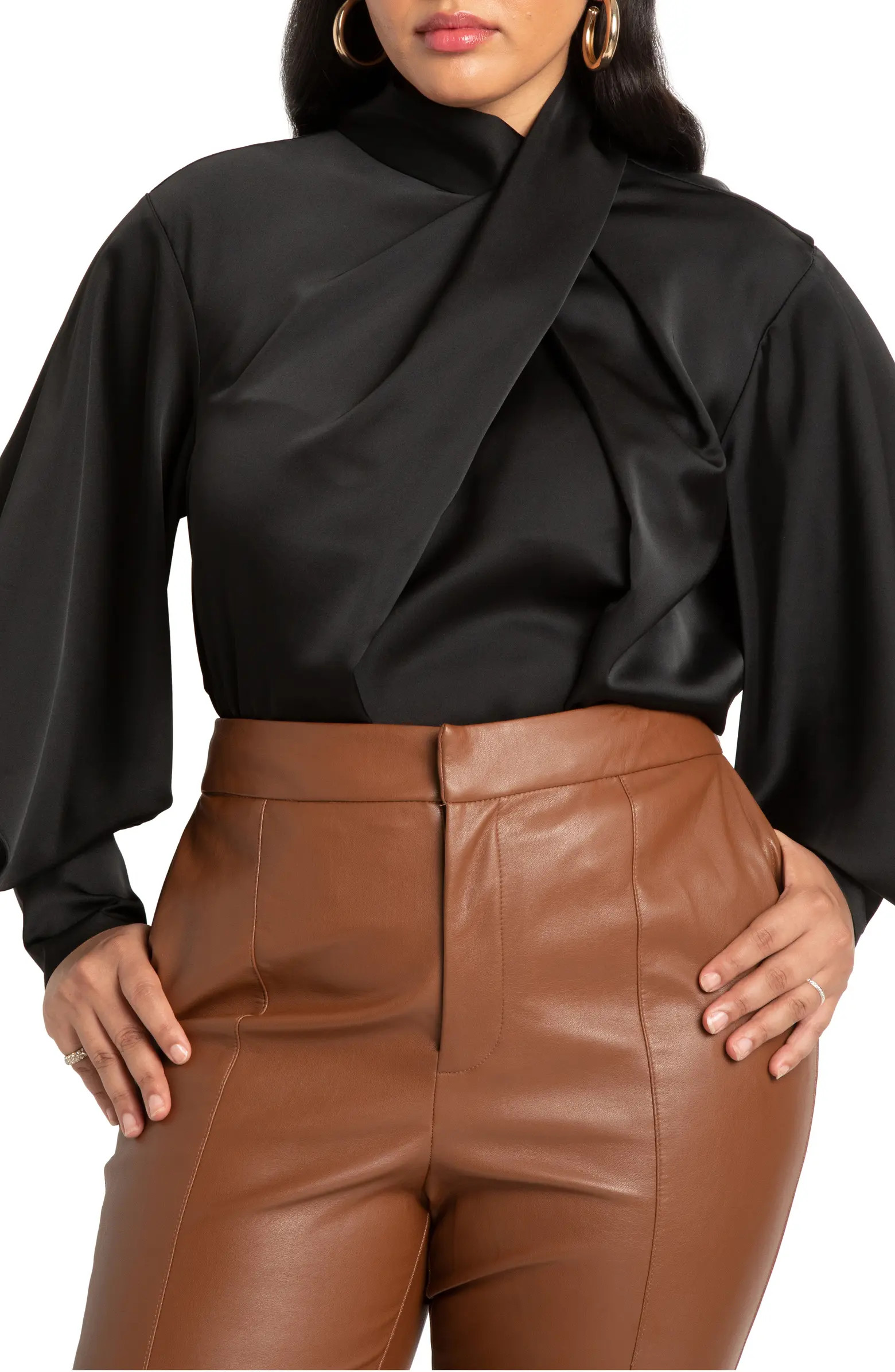 Draped Sleeve Satin Blouse | Nordstrom