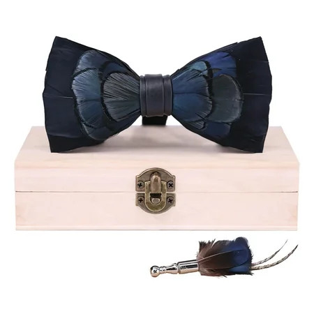 Pheasant Feather Bow Tie Set - Handcrafted Blue Feather Bowties with Lapel Pin - Suit Bow Ties Perfect for Groom and Groomsmen for Weddings and Formal Events Includes Wooden Box | Walmart (US)