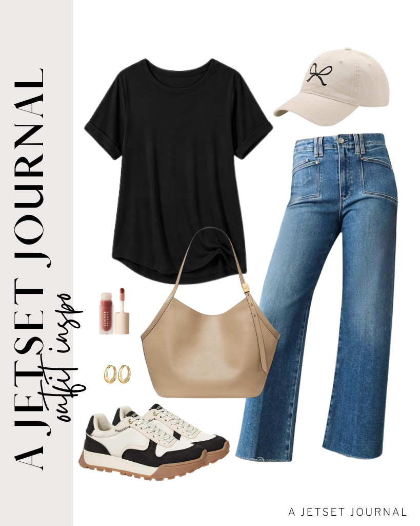 This combo of a black ATHMILE tee and Astylish high-waisted jeans is so stylish, especially with a baseball cap and LUCKY STEP sneakers. Complete the look with these classy gold hoop earrings.

#LTKSeasonal #LTKSaleAlert #LTKTravel
 

 