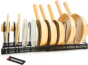 BRONYPRO Expandable Pots and Pans Organizer For Kitchen Cabinet, Rustproof Kitchen Organization A... | Amazon (US)