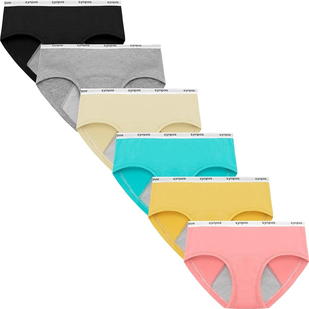 SYNPOS Teen Girls Underwear Leak-Proof Organic Cotton Protective Briefs 6-Pack | Amazon (US)
