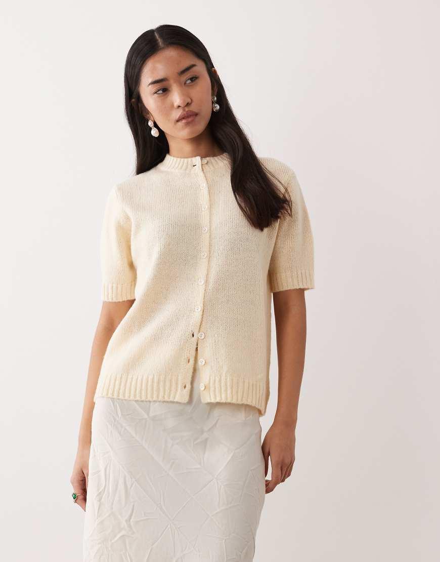 Pretty Lavish button up knit short sleeve cardigan in butter lemon-Yellow | ASOS (Global)