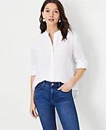 Linen Relaxed Roll Tab Perfect Shirt | Ann Taylor (US)