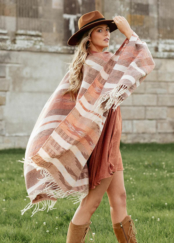 Navina Poncho in Warm Stripe | Joyfolie