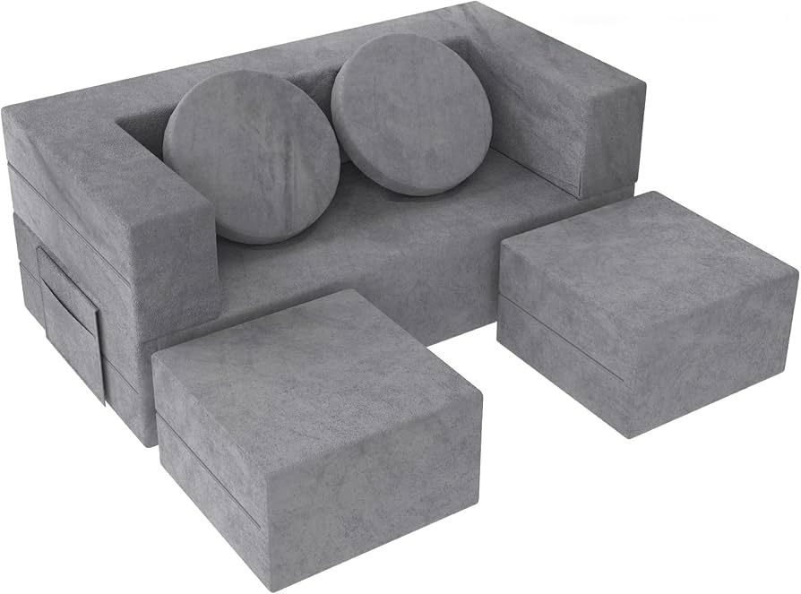 Kids Couch, 6PCS Toddler Couch for Bedroom Playroom, Multifunctional Kids Play Couch Sofa for Dev... | Amazon (US)