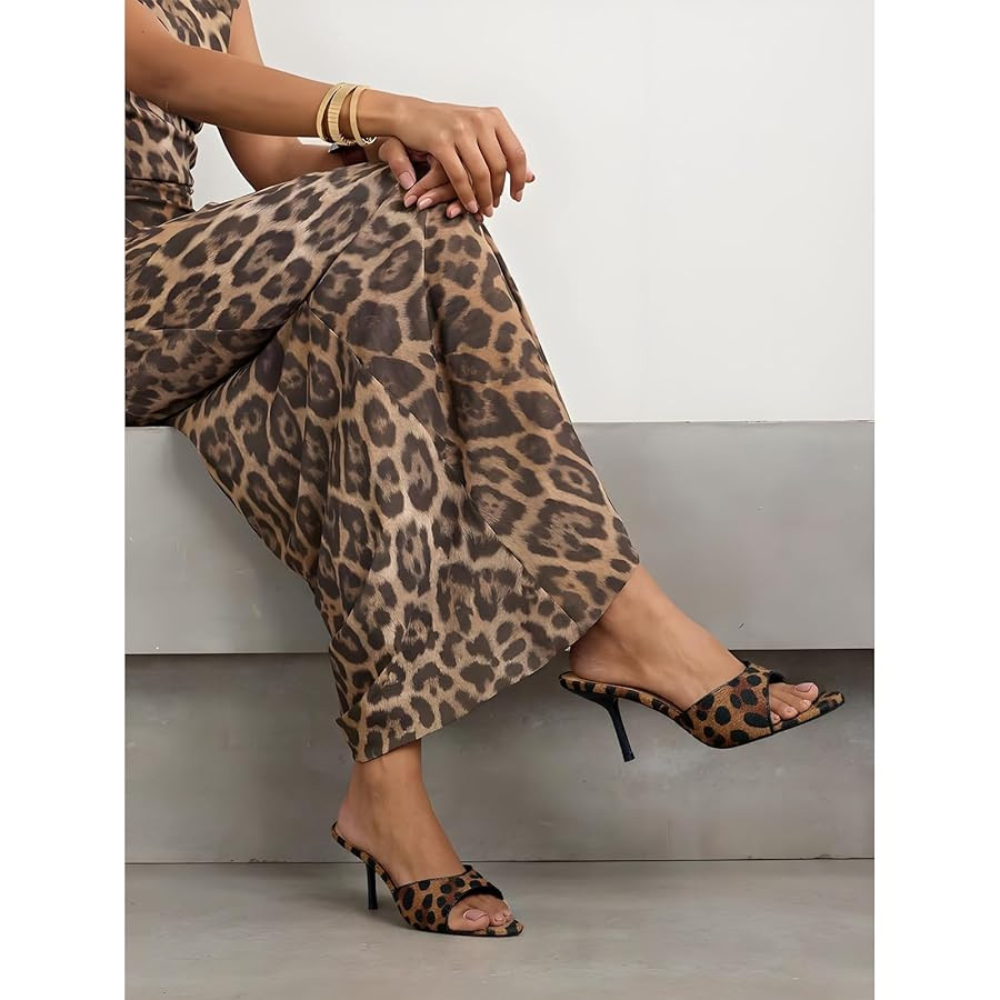 Leopard Kitten Heels Pointed Toe Mule Heels for Women Open Toe Kitten Heel for Party Dressy Weddi... | Amazon (US)