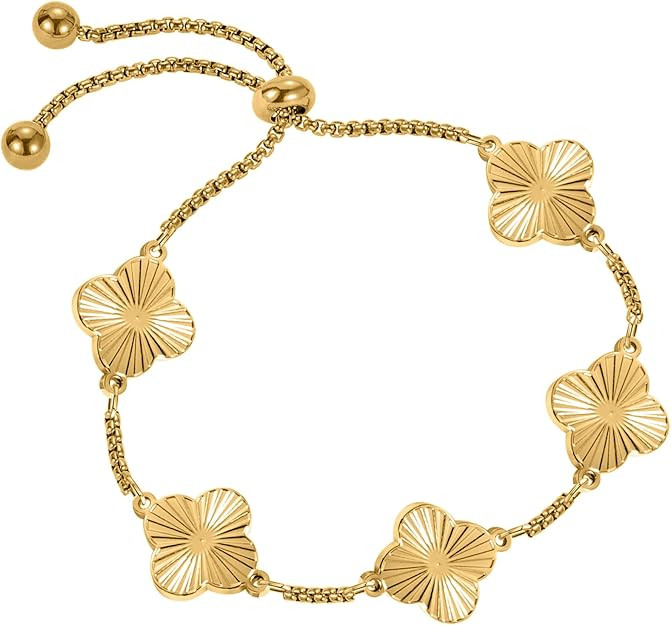 Clover Bracelet For Women 18K Gold Plated White/Black/Gold Flower Four Leaf Clover Bracelets Tren... | Amazon (US)