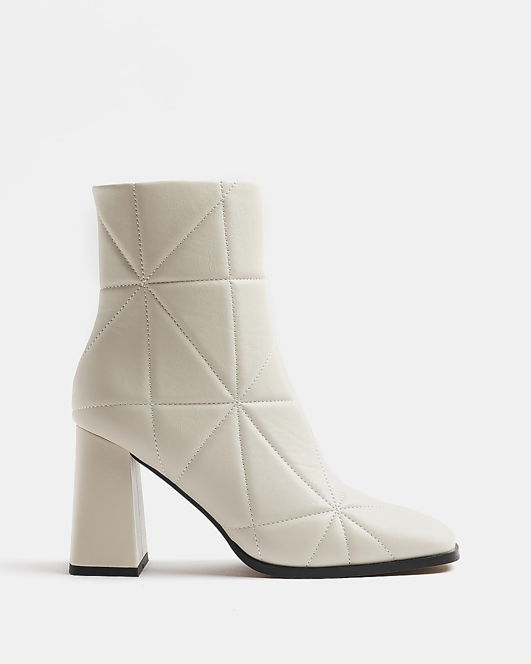 Cream quilted heeled ankle boots | River Island (UK & IE)