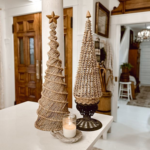 Handwoven Natural Seagrass Cone Tree Set of 2 | Antique Farm House