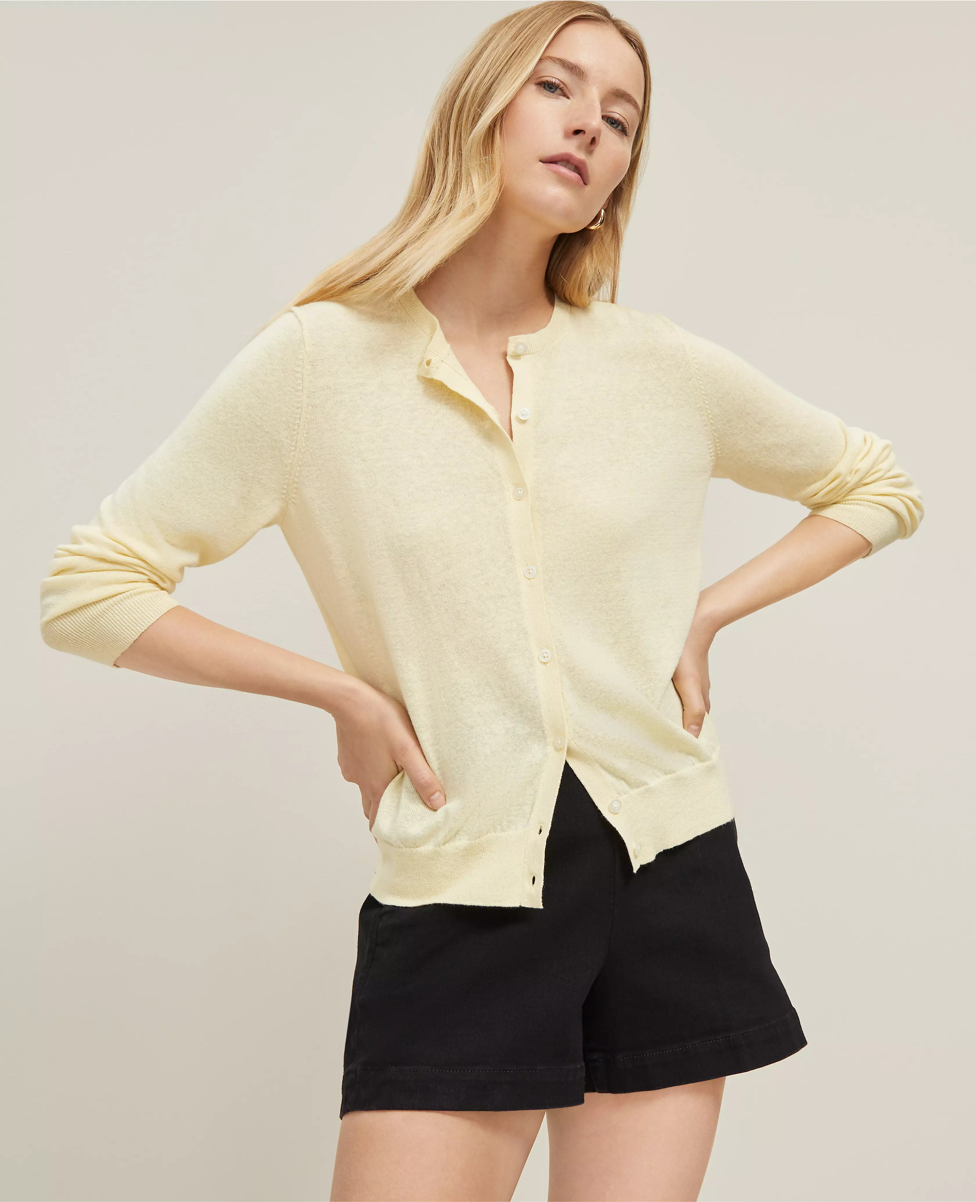 Linen-Blend Ann Cardigan | Ann Taylor
