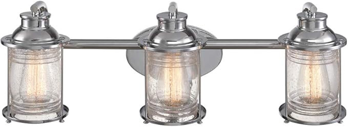 Globe Electric 51272 Bayfield 3-Light Vanity Light, Chrome, Ribbed Seeded Glass Shades | Amazon (US)