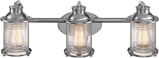 Globe Electric 51272 Bayfield 3-Light Vanity Light, Chrome, Ribbed Seeded Glass Shades | Amazon (US)