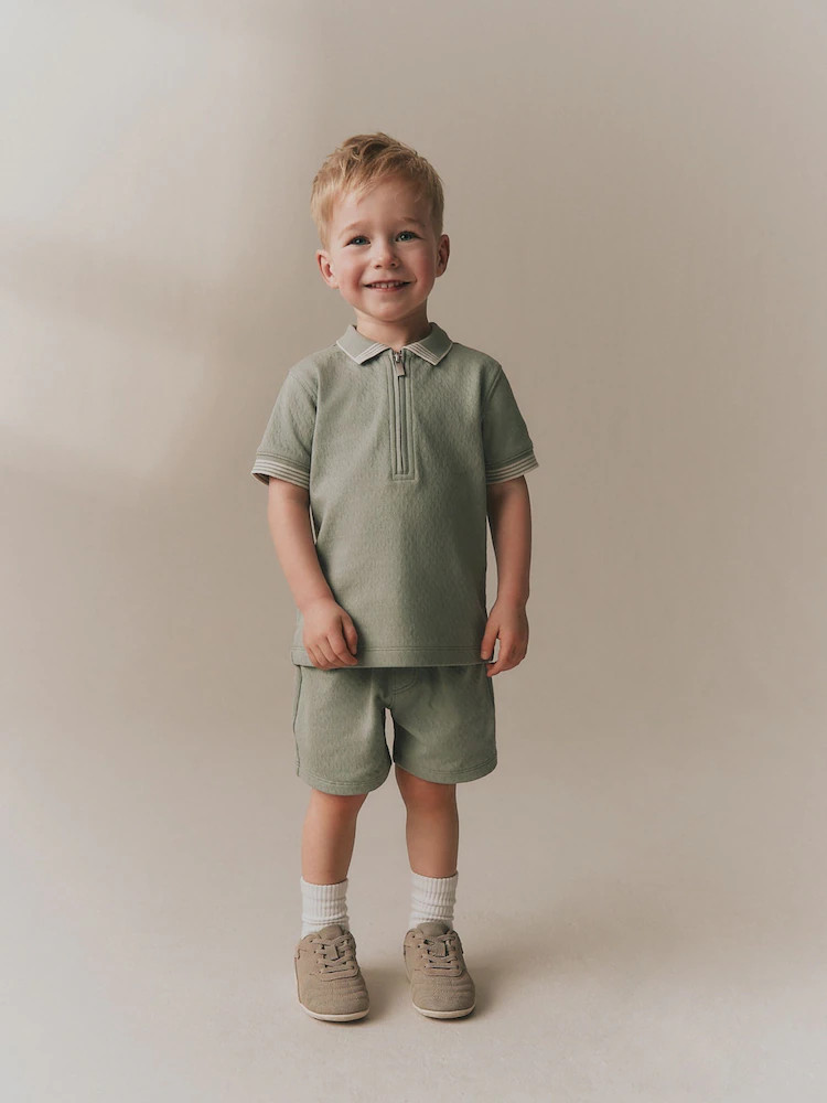 Sage Green Zip Neck Short Sleeve Polo Shirt And Shorts Set (3mths-7yrs) | Next US