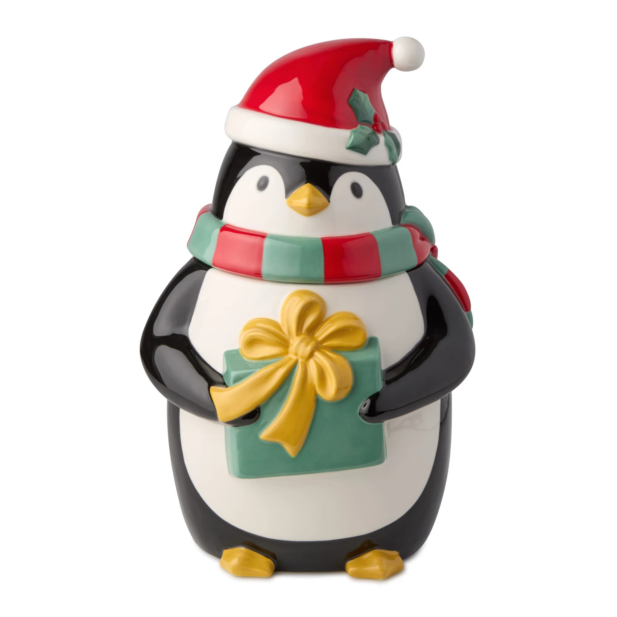 Christmas Whimsy Penguin 3D Cookie Jar, 72 oz Ceramic Holiday Treat Jar with Santa Hat & Gift, Fe... | Wayfair North America