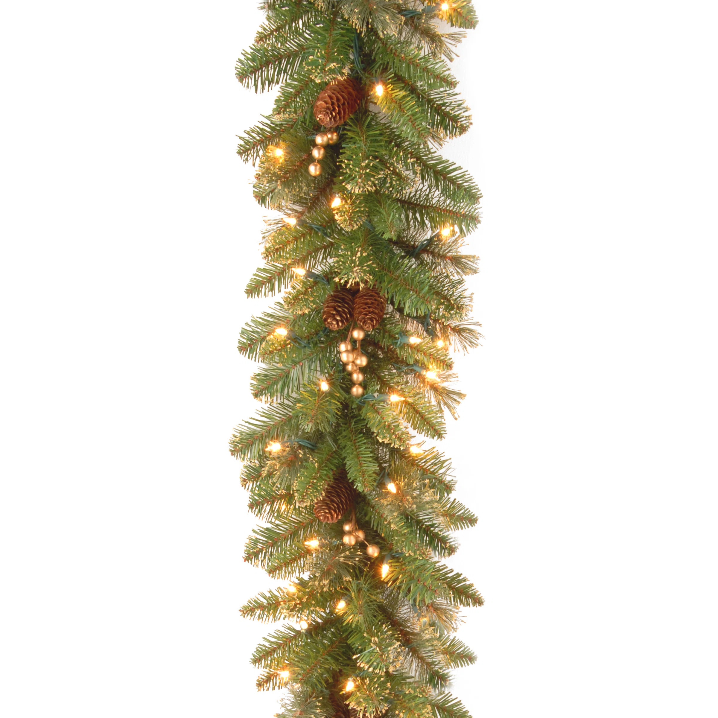 The Holiday Aisle® 9ft. Glittery Gold Pine Garland with Clear Lights | Birch Lane
