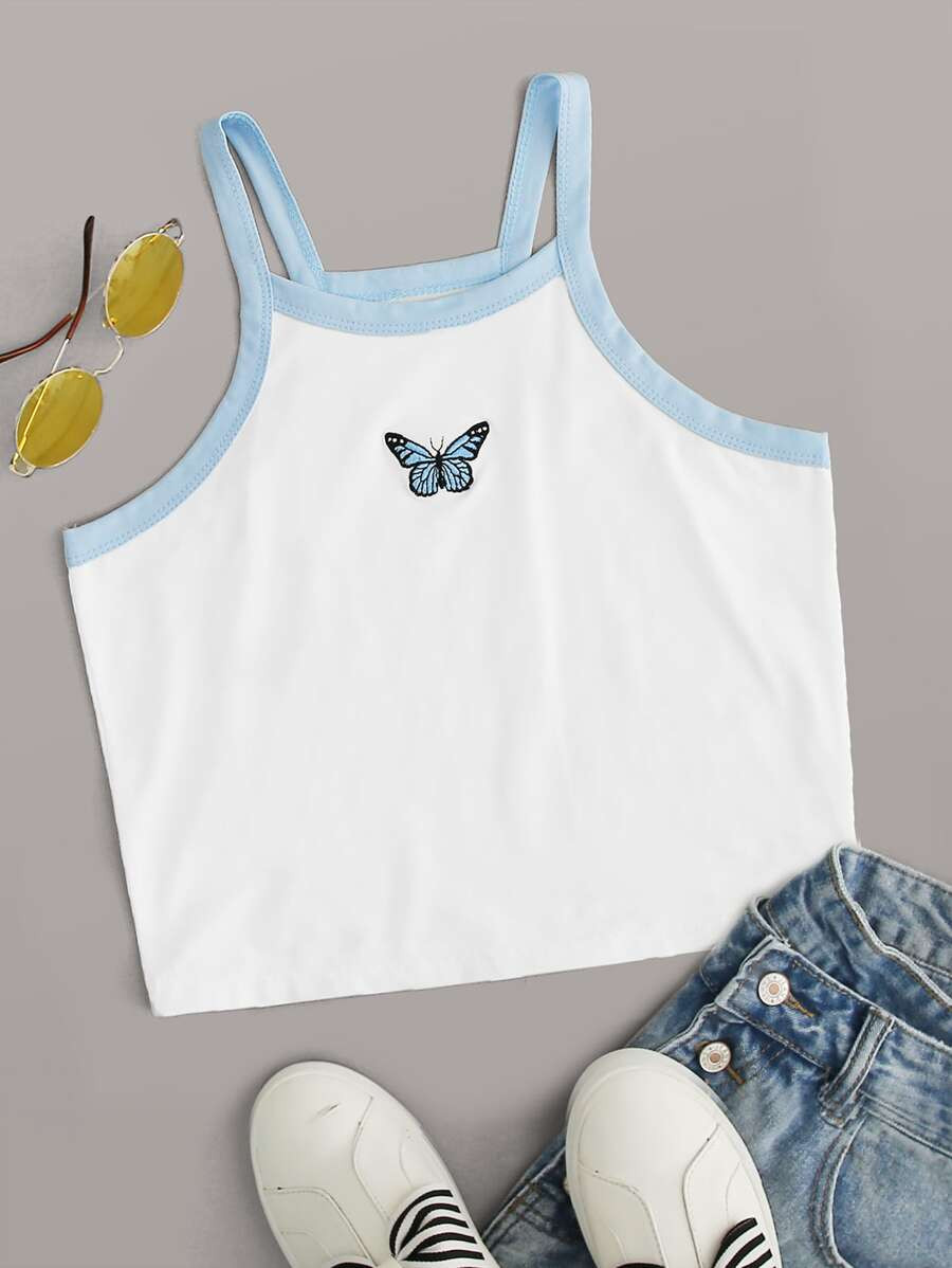 Butterfly Embroidery Crop Cami | ROMWE