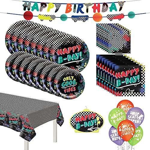 Skater Party Black and White Checkered Graffiti Paper Dessert Plates, Napkins, Table Cover, and Hang | Amazon (US)