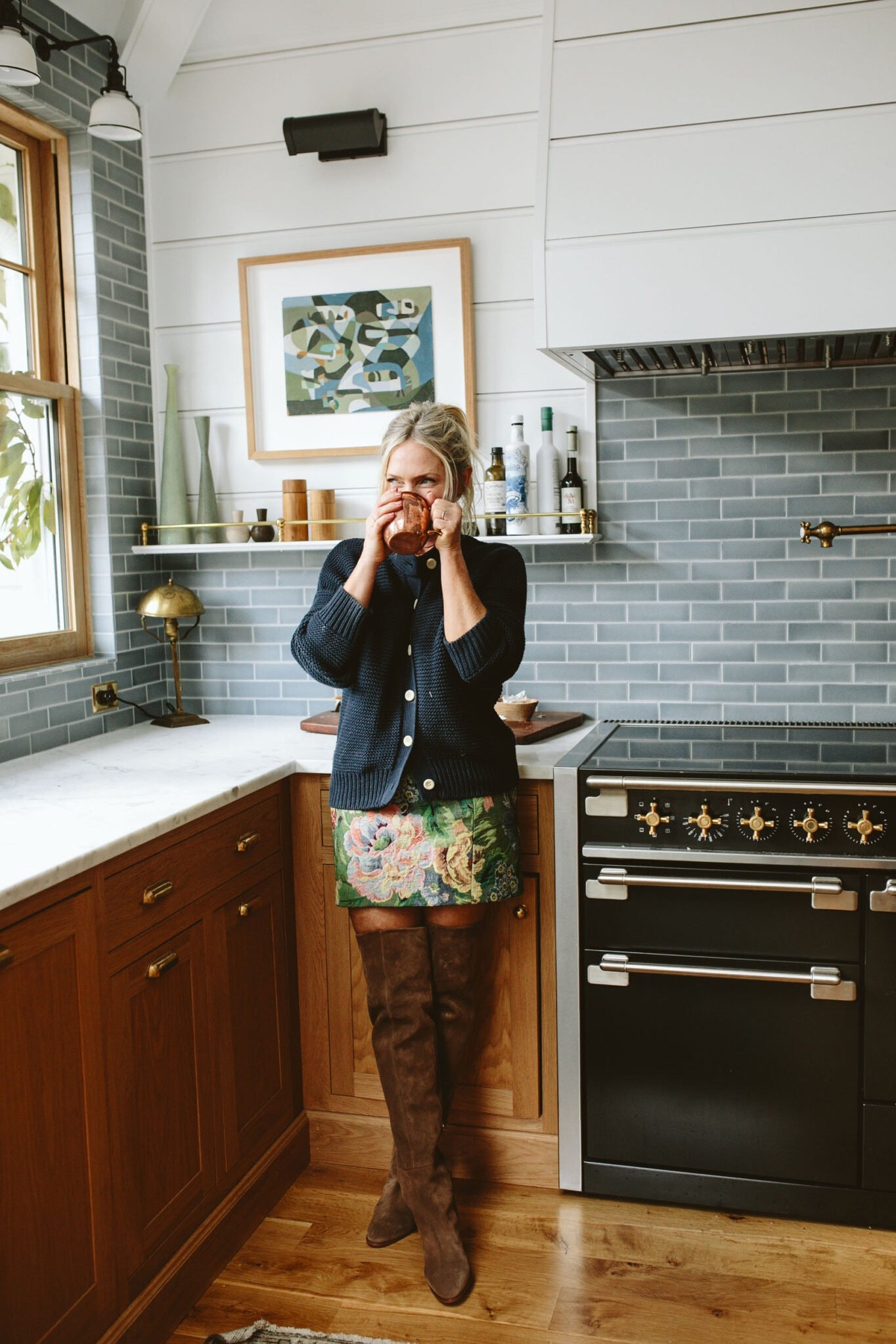 The sweater is old from Alex Mill and has a cute boxy cut with dropped shoulders. It takes an outfit that could feel more statement-y and calms it down a lot. The skirt is short but pairing it with suede over-the-knee boots (are we still saying thigh-highs?) covers up most skin and would look cute with brown tights, too. I also like the boots being suede instead of leather as it also tones it down a bit.

#LTKshoecrush #LTKSeasonal #LTKstyletip
