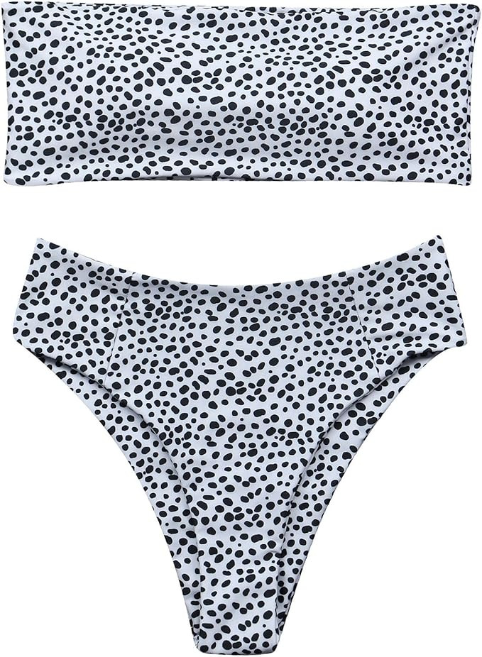 OMKAGI Women's 2 Pieces Bandeau Bikini Swimsuits Off Shoulder High Waist Bathing Suit High Cut | Amazon (US)