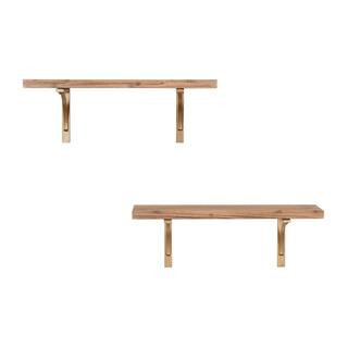 8 in. H x 24 in. W x 8 in. D Wood Wall-Mount Bookshelf with Gold Metal Brackets (Set of 2) | The Home Depot