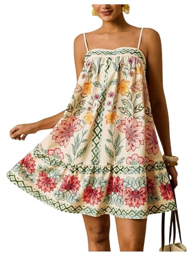 Floerns Women's Plus Size Boho Floral Print Cami Dress Backless Sleeveless Ruffle Mini Dresses | Amazon (US)