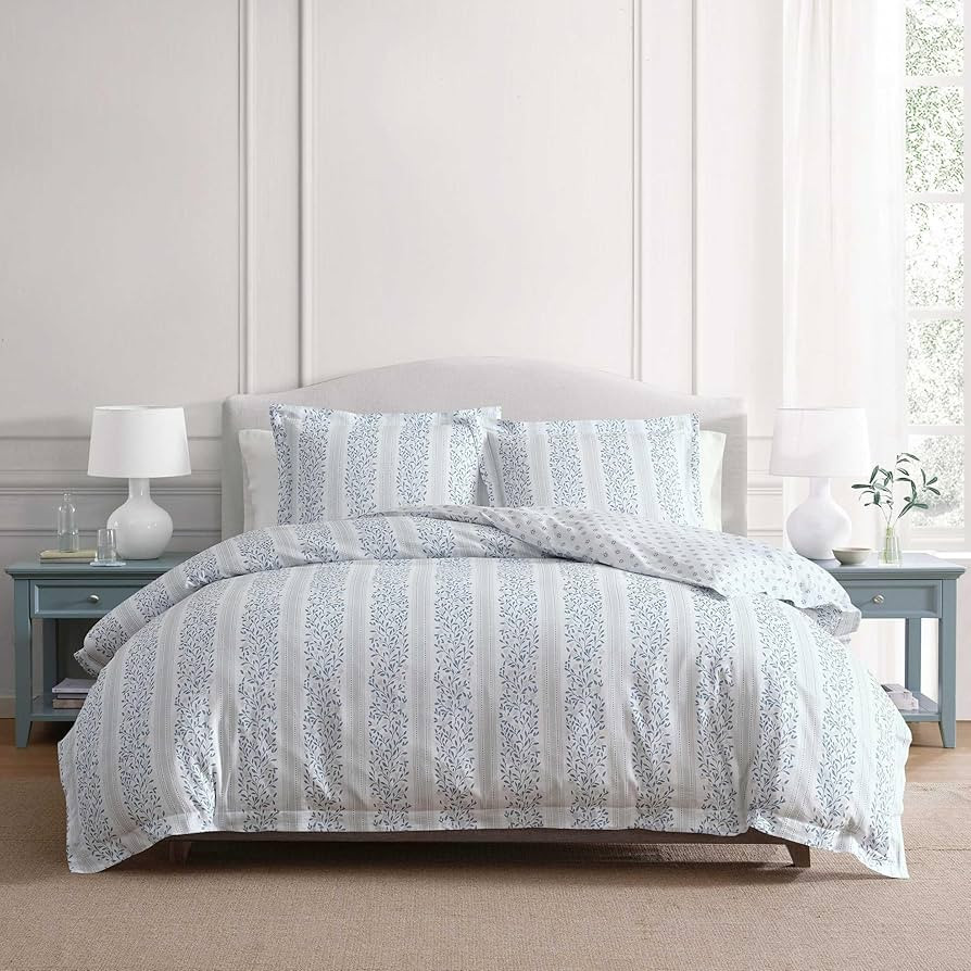Martha Stewart - King Duvet Cover Set, 100% Smooth & Silky Sateen Cotton Bedding, 3 Piece Striped... | Amazon (US)