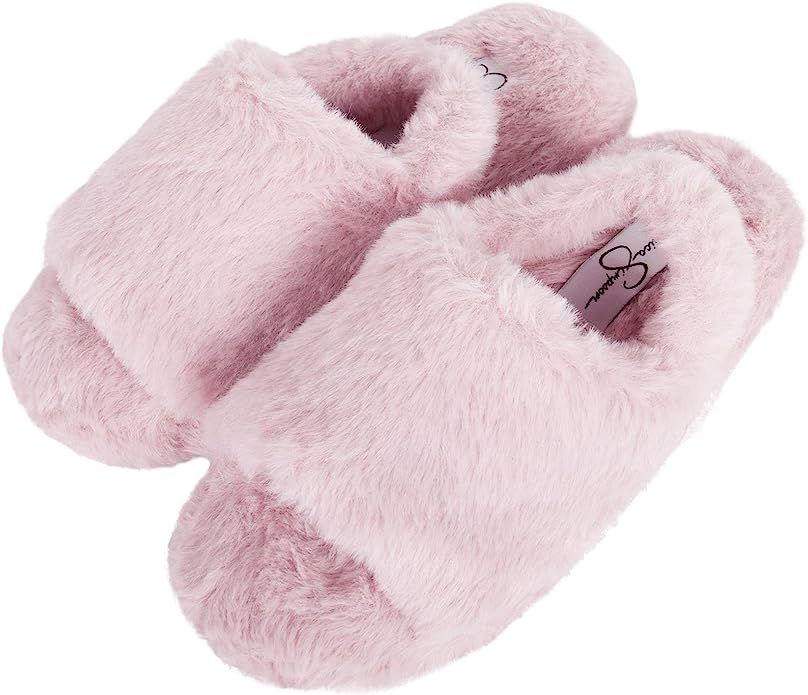 Jessica Simpson Girls Plush Faux Fur Slip on House Slippers With Memory Foam | Amazon (US)