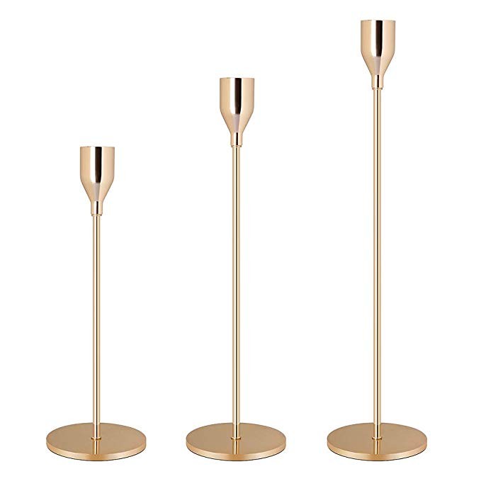 ecoolda Gold Brass Taper Candle Holders Set of 3,Wedding & Dinning Table Decorative Candlestick H... | Amazon (US)