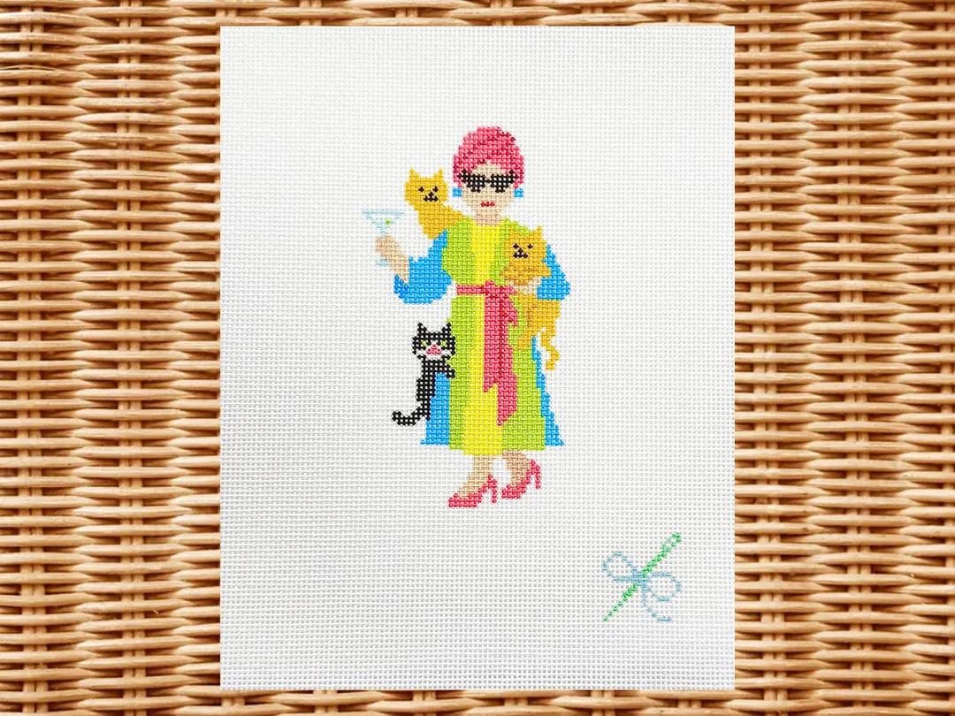 Chic Cat Lady Needlepoint Canvas | Hand-Painted 18 Mesh | Cat Lady with Martini & Cats | Preorder | Etsy (US)