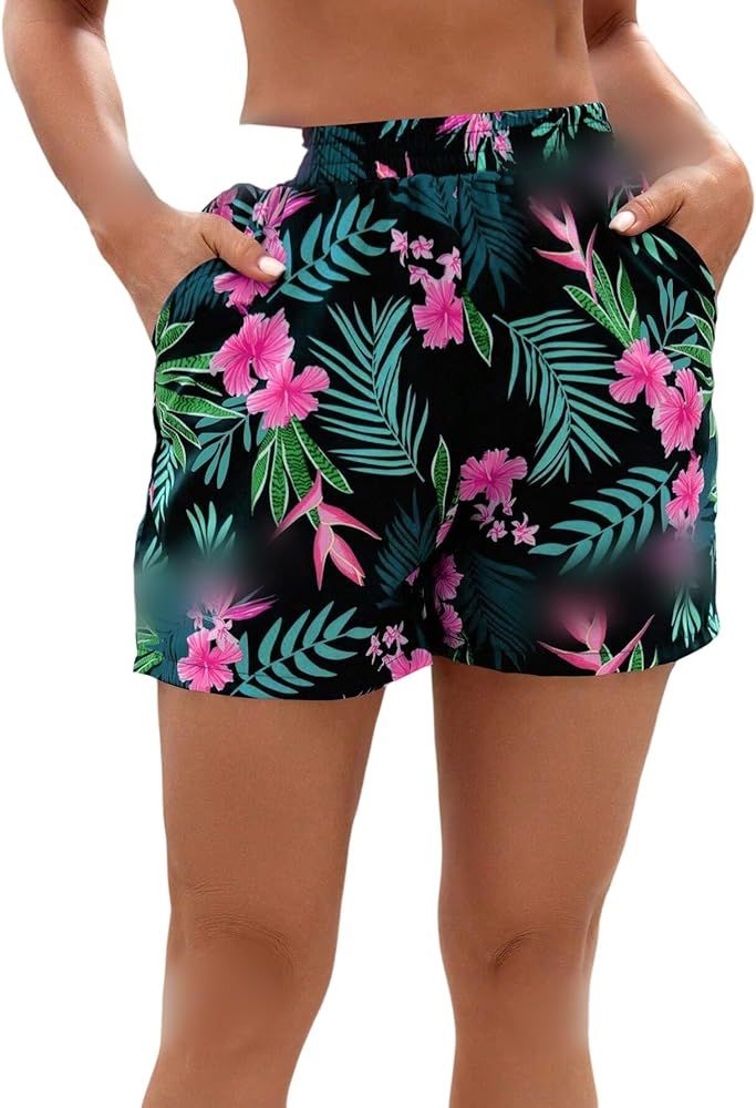 Urchics 2024 Womens Casual Board Shorts Swim Tropical Print Swimwear Bottom Swimming Trunks | Amazon (US)