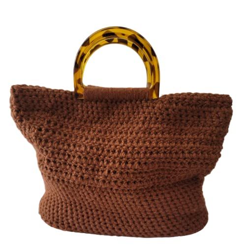 Crochet Satchel Purse, Plastic handle crochet Handbag, Crochet Satchel Bag (Brown) | Amazon (US)