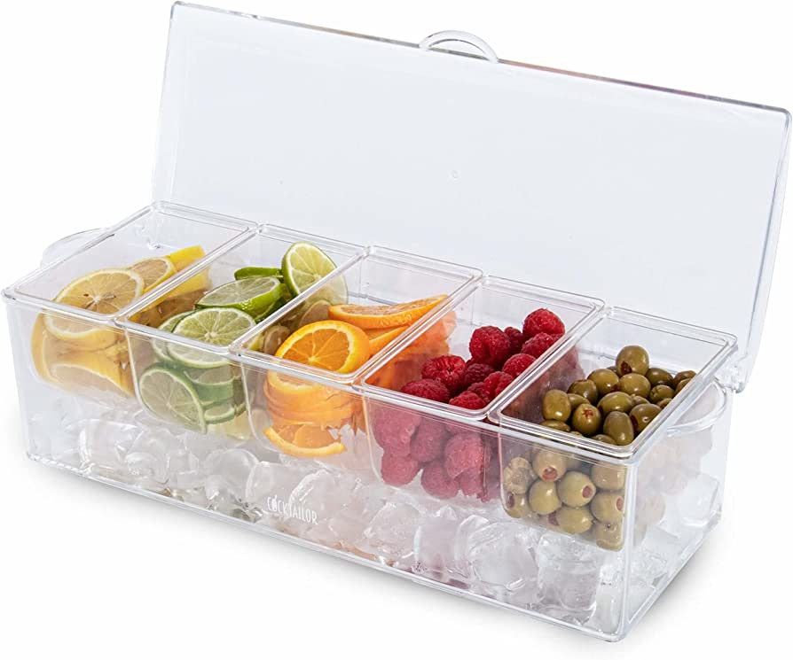 Cocktailer Clear 5 Tray Condiment Server, Chilled Condiment Tray, Garnish Station Serving, Barten... | Amazon (US)