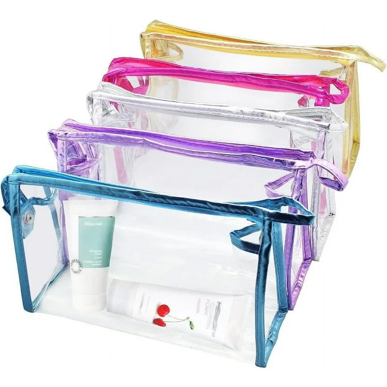 Qkurt 5 Packs Transparent Waterproof Cosmetic Bag with Zipper, Portable PVC Clear Cosmetic Makeup... | Walmart (US)