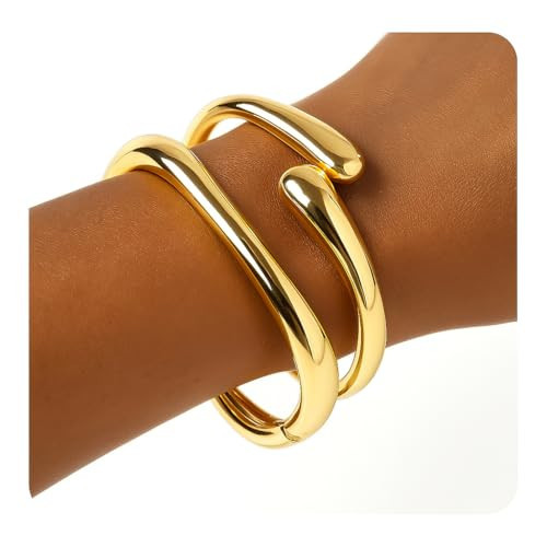 PEALICIOUS 2Pcs Gold Chunky Bangles Bracelets for Women 14K Gold Plated Chunky Bracelet Set Stack Gold Bangle Bracelet Statement Wrist Jewelry Gold Cuff Accessories Girls Trendy Bracelets | Amazon (US)