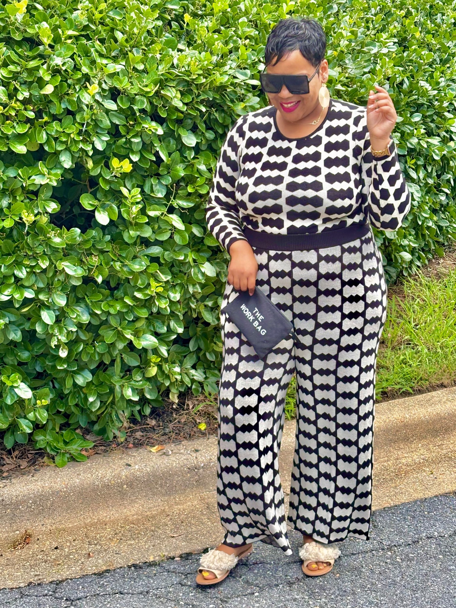 two piece pant set, plus size set, geometric pant set, black square oversized sunglasses, work bag, plus size fashion, eloquii 

#LTKOver40 #LTKWorkwear #LTKPlusSize