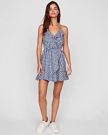 Gingham Ruffle Wrap Cami Dress | Express